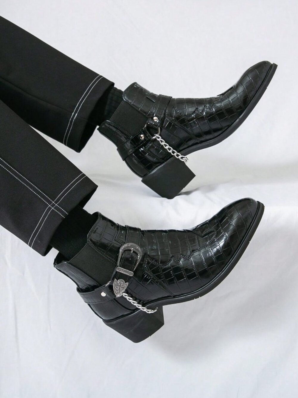 Black Business Men's Slip-On Pointed Toe Oxfords - Picture 8 of 10